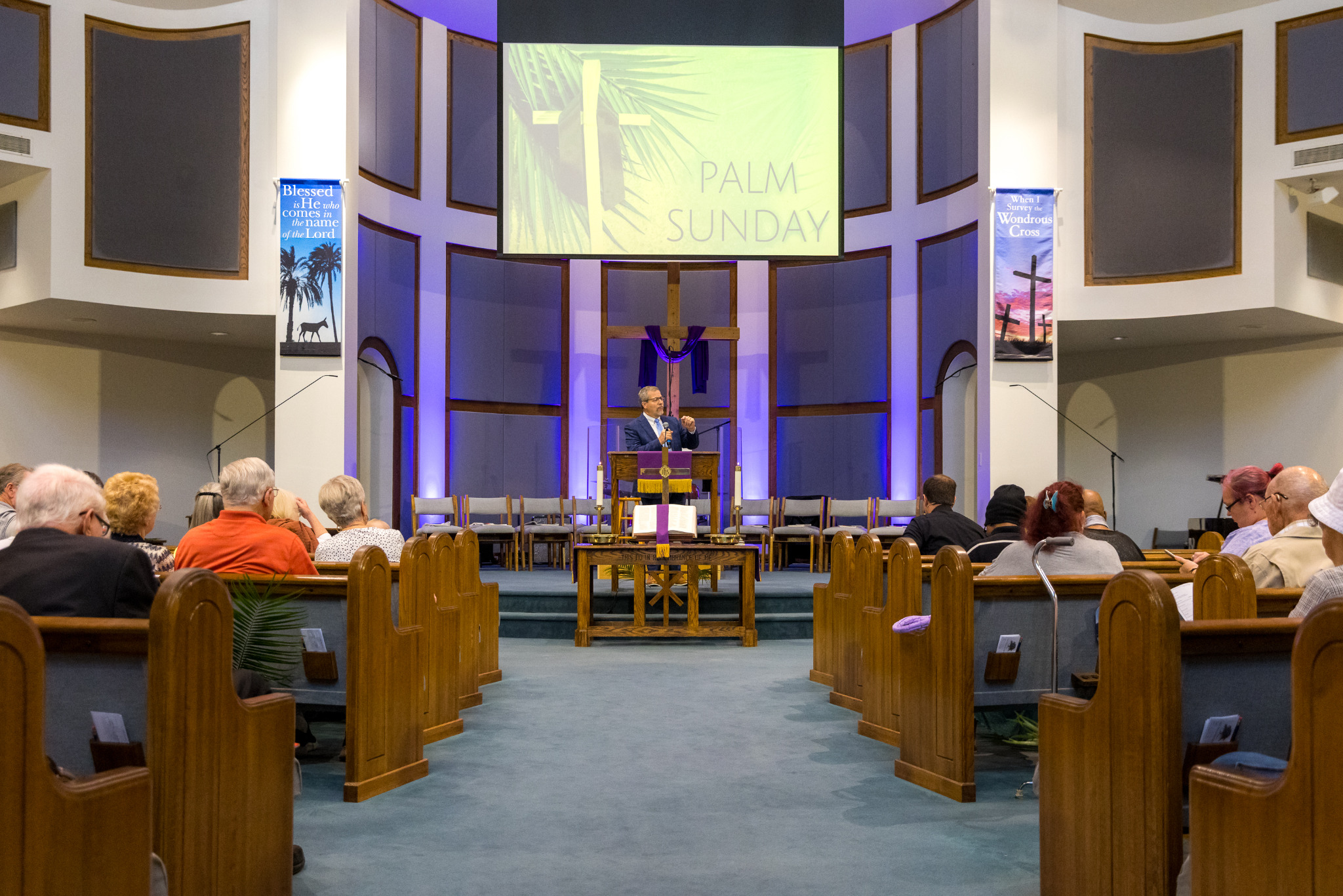 Rev. Jim Hancock preaching on Palm Sunday with the Bethel congregation