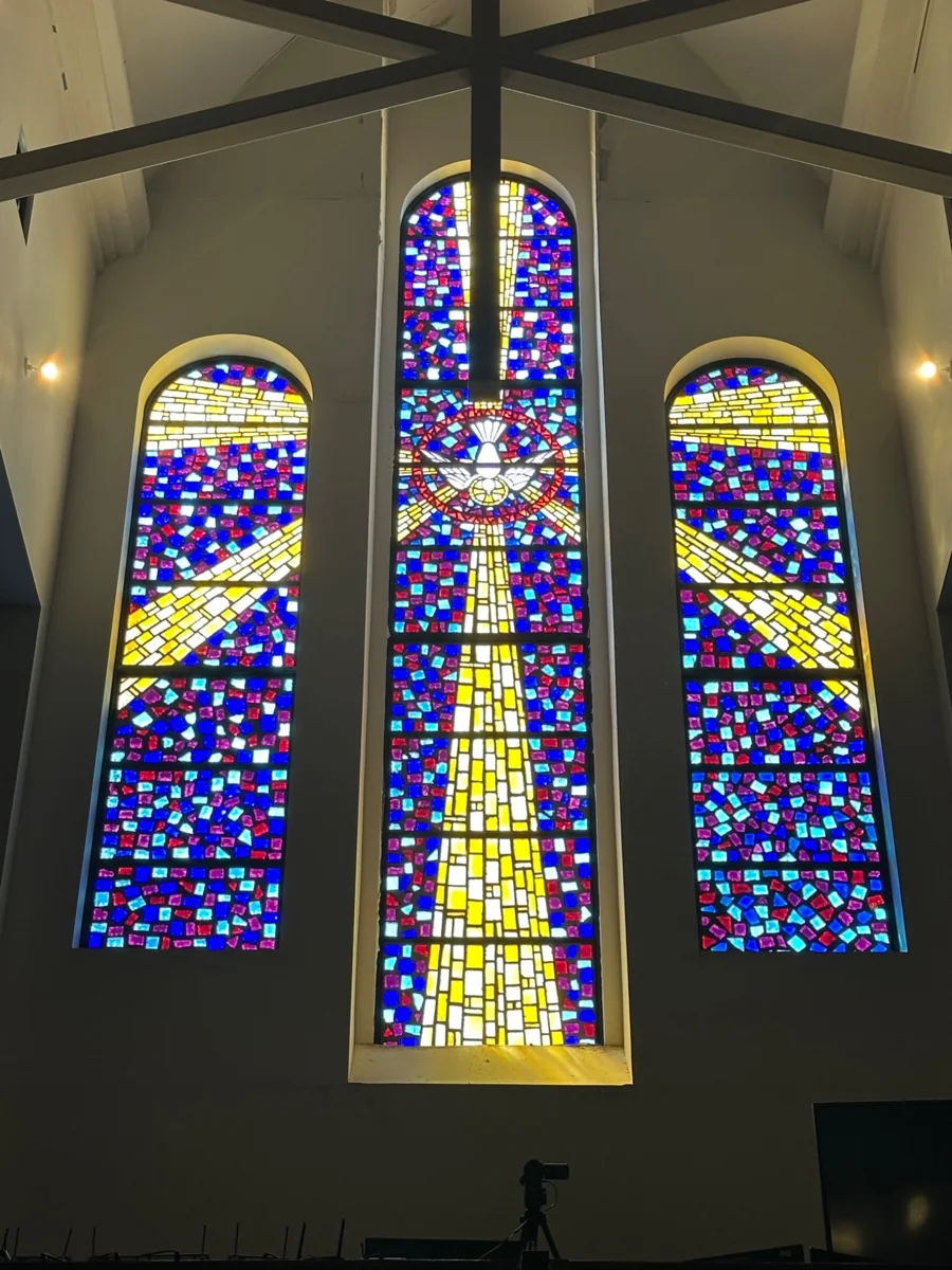 Stained glass inside Bethel Methodist Church